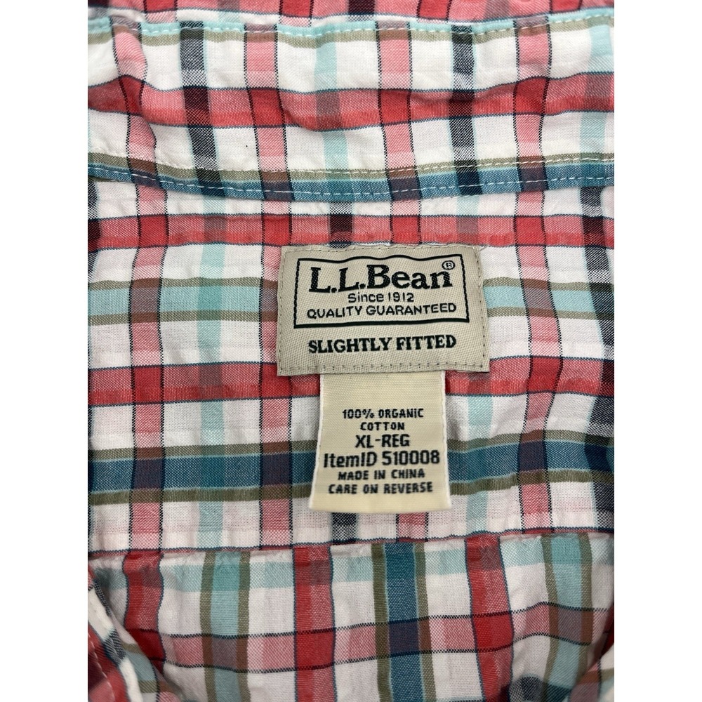 LL Bean Shirt Mens XL Plaid Organic Cotton Button Up Short Sleeve - Picture 2 of 3